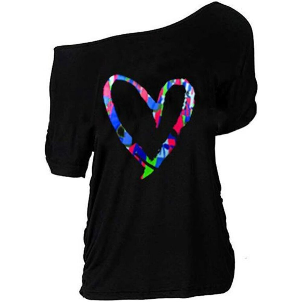 Plus Size Lips Print Off Shoulder T Shirt Top Casual Loose Pullover Tee